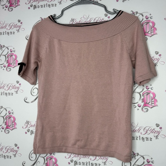 Exclusif top off shoulder ribbon 🎀 bows accents blush pink with black y2k cute - Picture 3 of 8